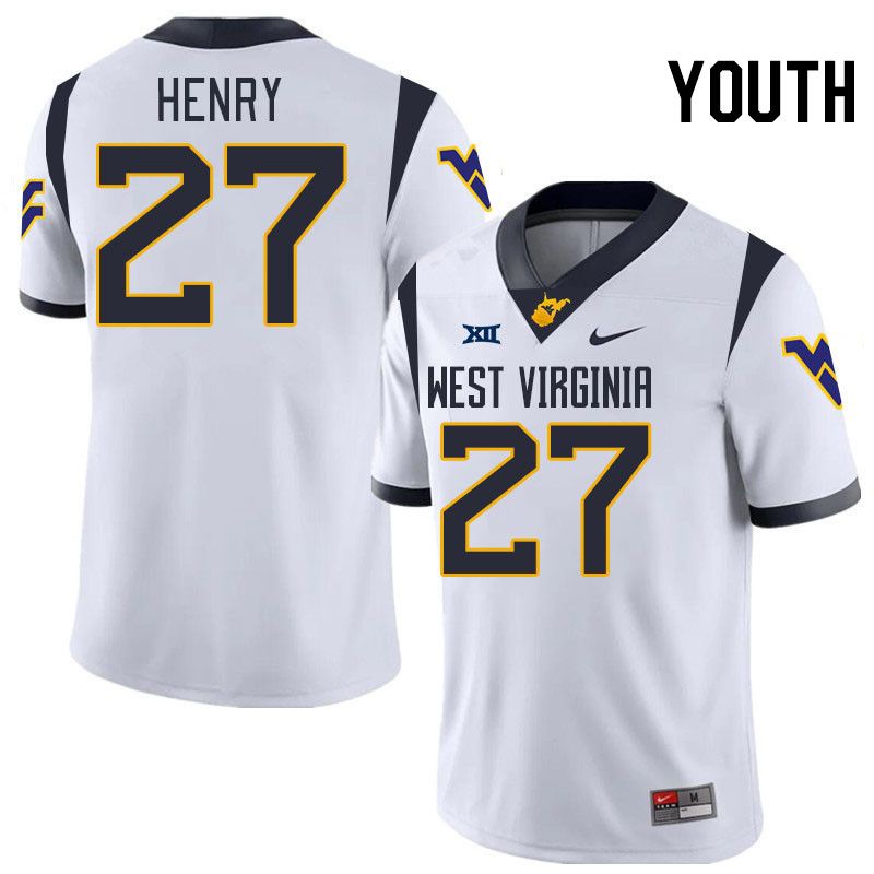 Youth #27 Chris Henry West Virginia Mountaineers College 2024 New Uniforms Football Jerseys Stitched